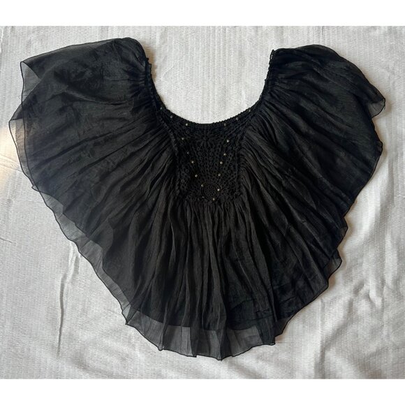 VTG Womens M Babydoll Top Black Sheer Crochet Studded Fairy Whimsy Goth Witchy - Picture 10 of 11